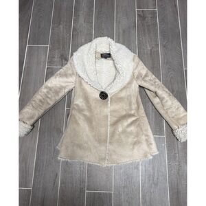 Montanaco Coat Womens Small Beige Faux Suede Sherpa Lined Shawl Collar Cozy